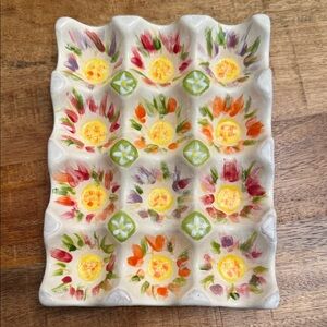 Vintage Hand-Painted Floral Ceramic Egg Tray